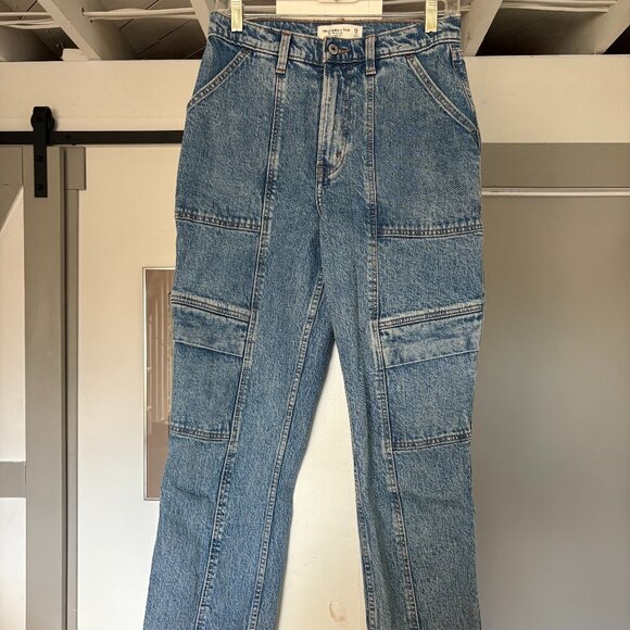 Abercrombie & Fitch Pants - Abercrombie & Fitch Ultra High Rise Cargo Blue Jeans - Size 28/6s Curve Love